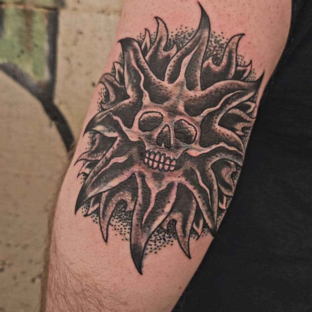 Tattoo by @hutch_tat β black_and_grey, dark_realism