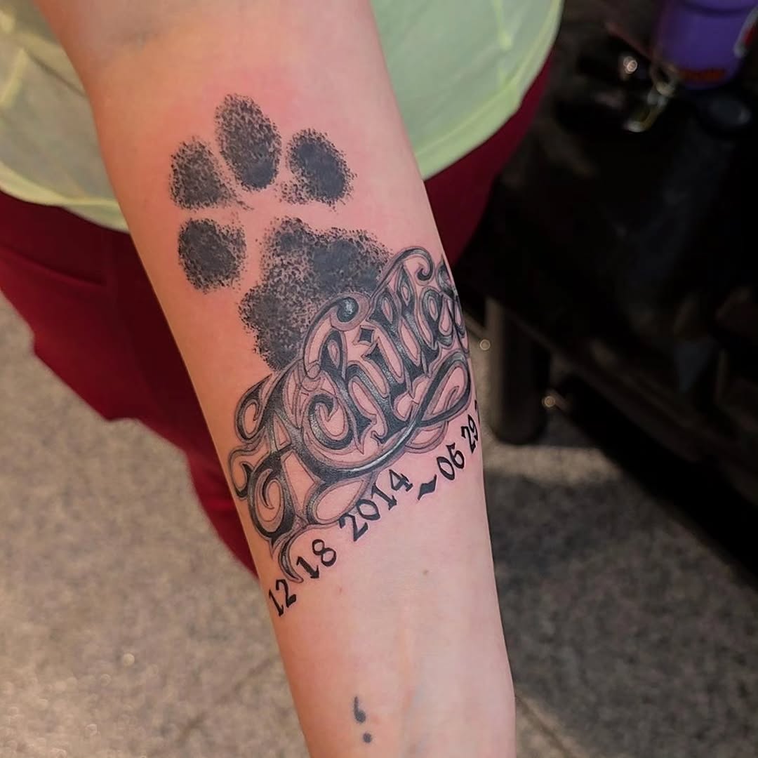 Tattoo by @creativeinsighttattoo19 β lettering_script, black_and_grey