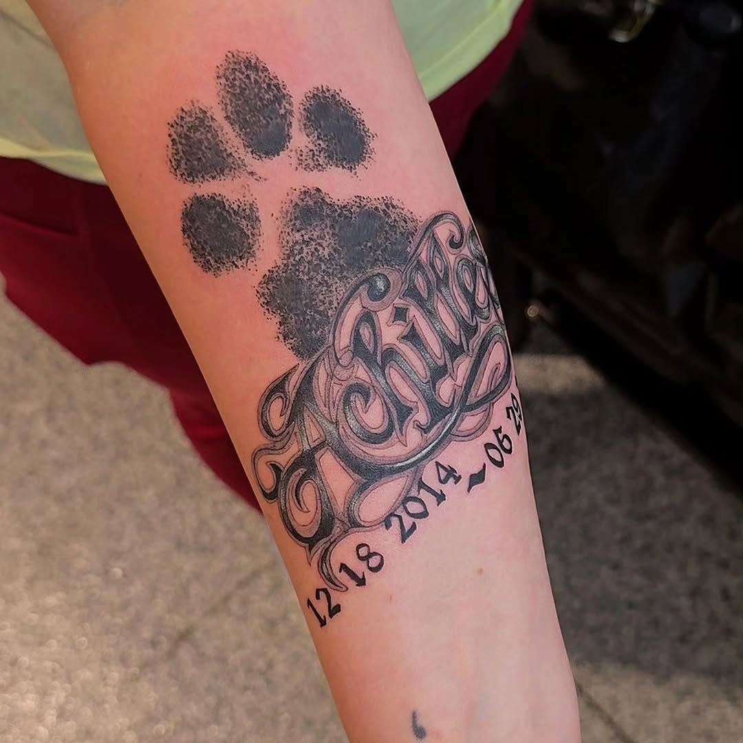 Tattoo by @creativeinsighttattoo19 β lettering_script, black_and_grey