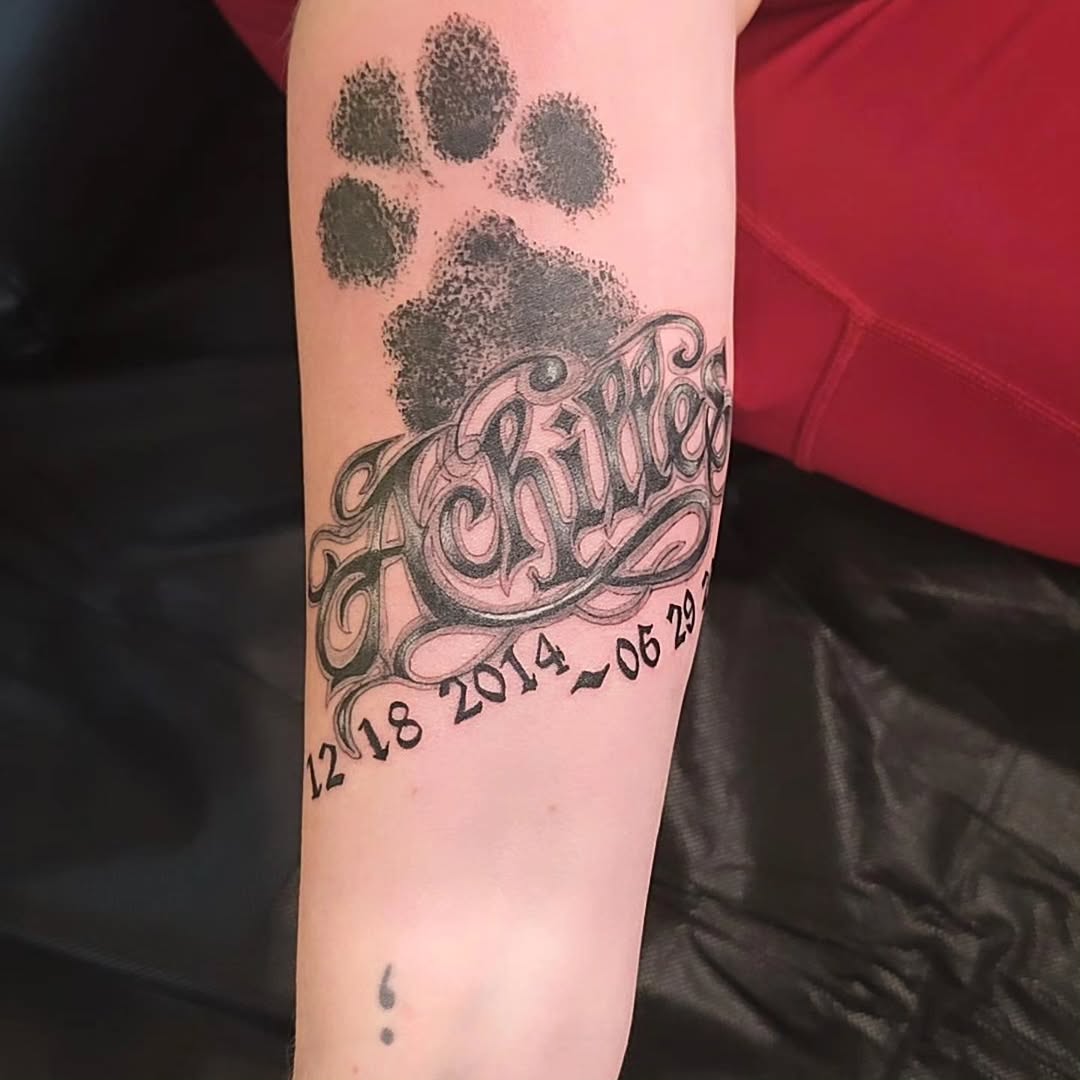 Tattoo by @creativeinsighttattoo19 β lettering_script, black_and_grey