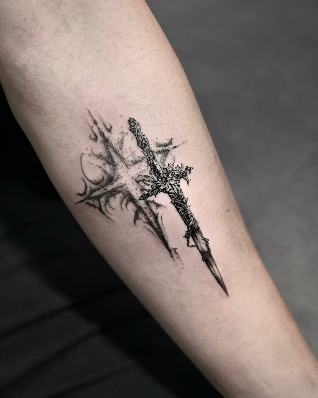 Tattoo by @gun_tattooist — black_and_grey, illustrative