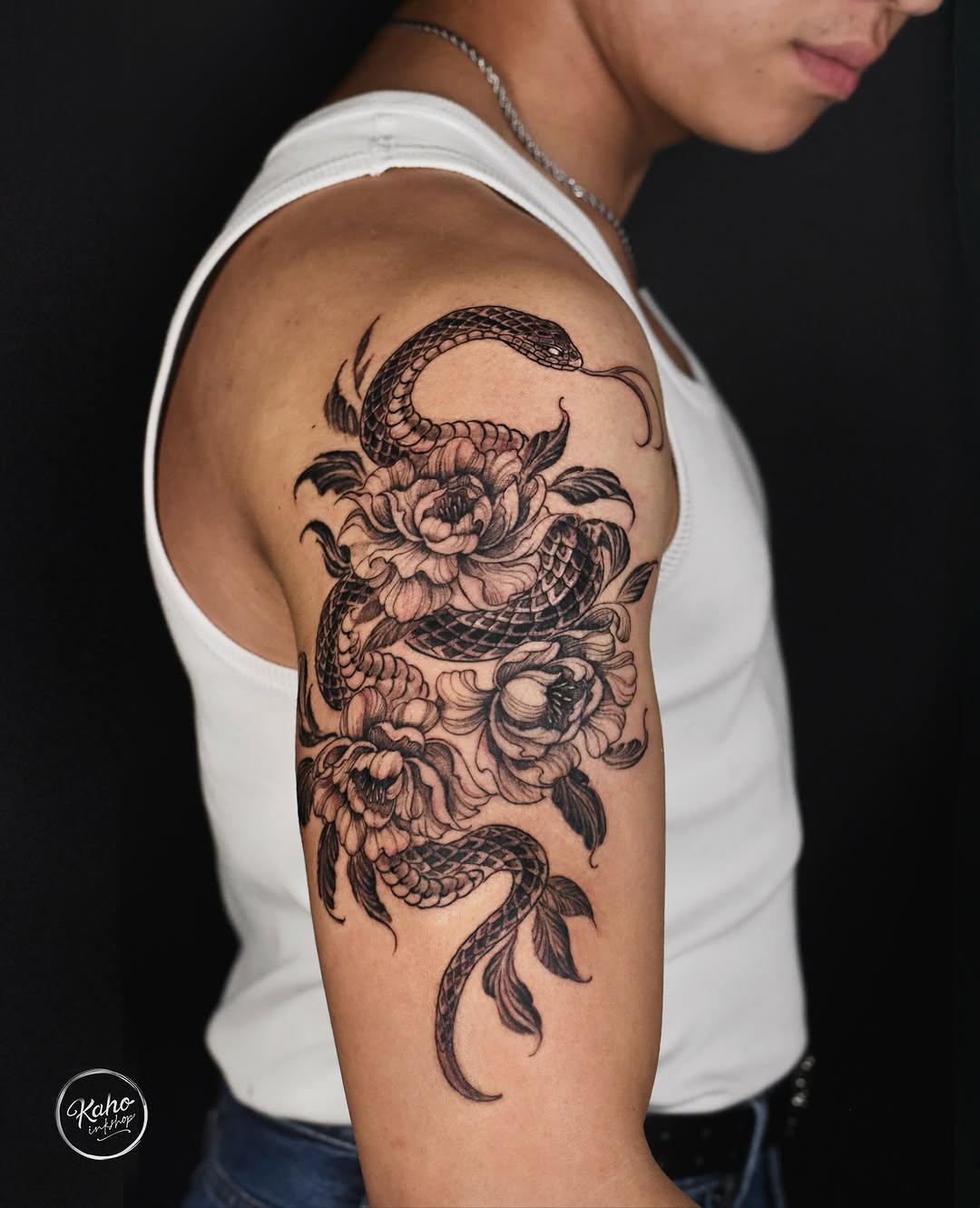 Tattoo by @kahoinkshop — black_and_grey, realism