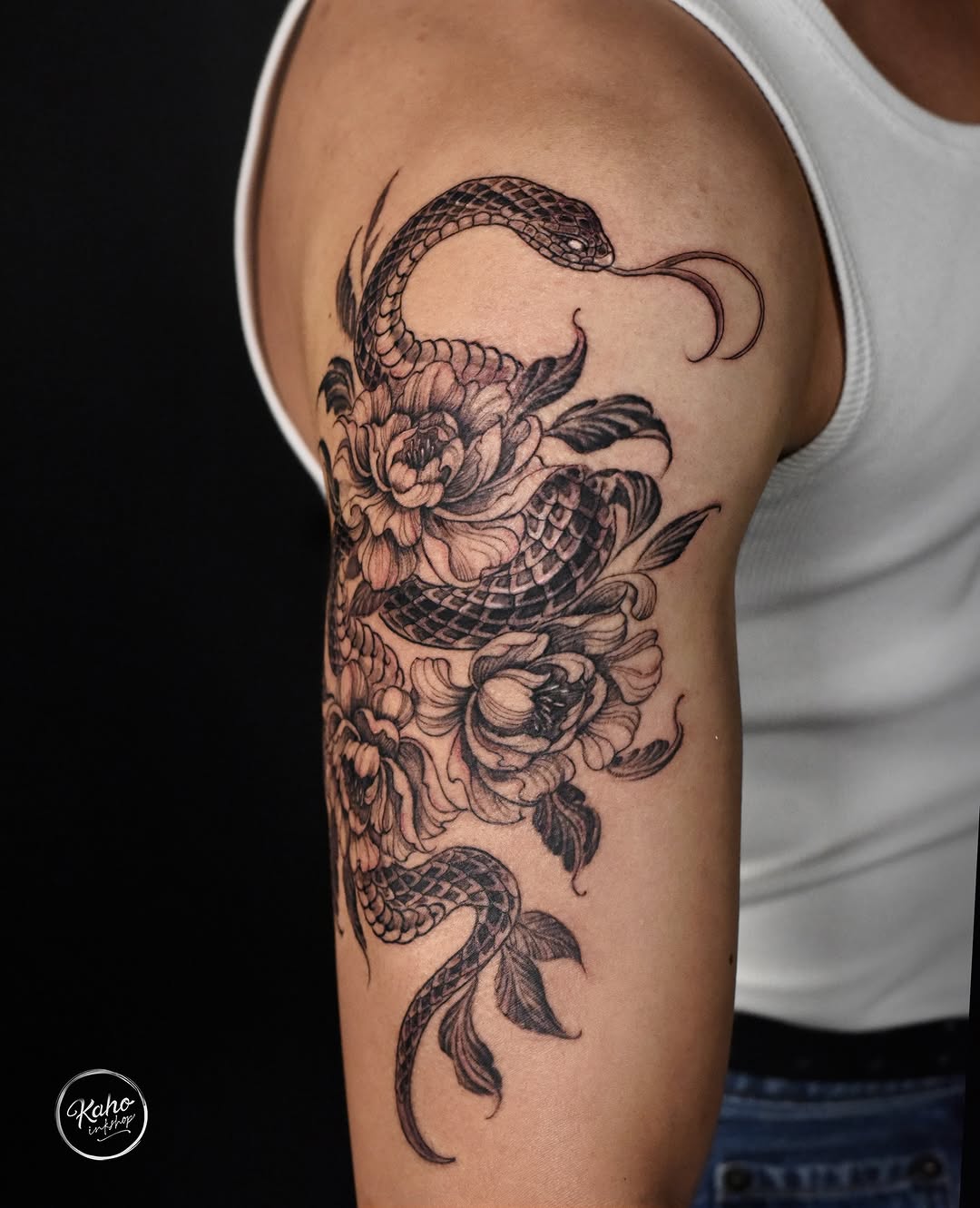 Tattoo by @kahoinkshop — japanese_irezumi, black_and_grey