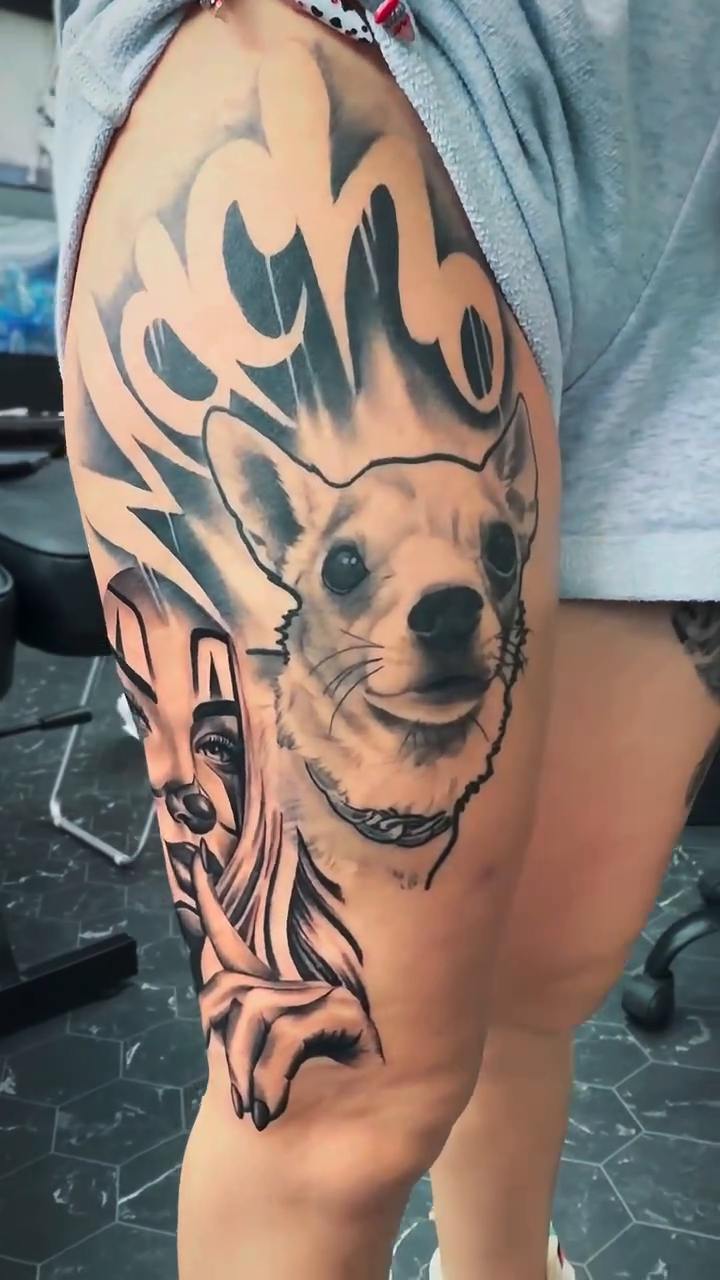 Tattoo by @shellzinkz — chicano, black_and_grey
