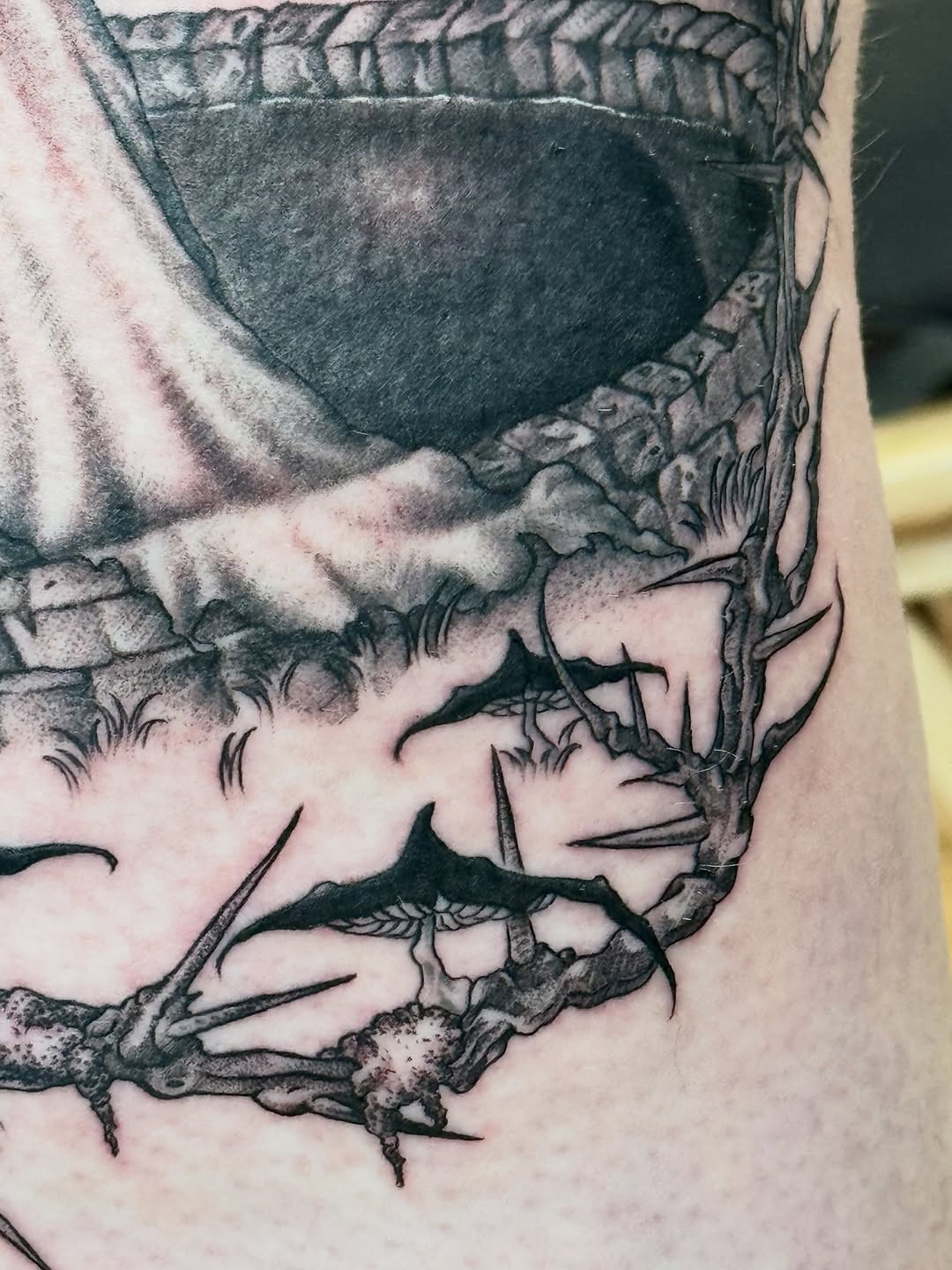 Tattoo by @amberbananafish — dark_realism, blackwork