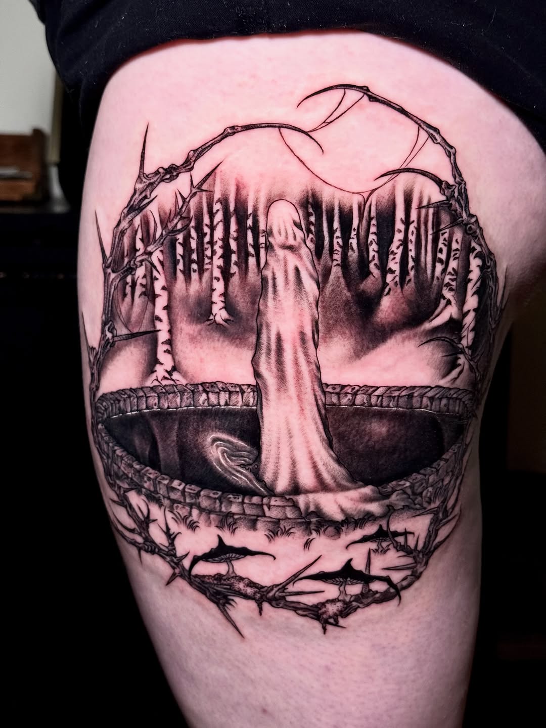 Tattoo by @amberbananafish — dark_realism, blackwork