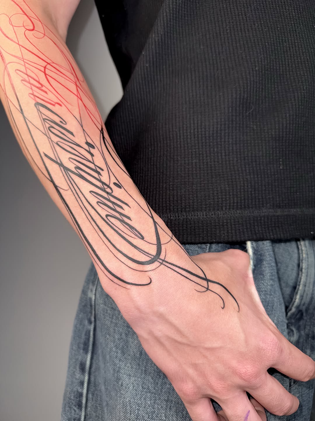 Tattoo by @kalambur.tattoo — lettering_script, fine_line