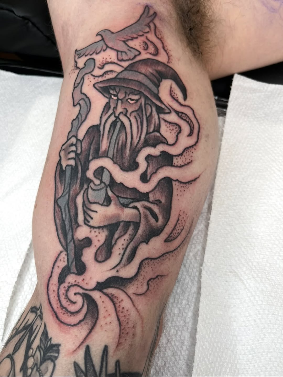 Tattoo by @messa.tattoo — black_and_grey, illustrative