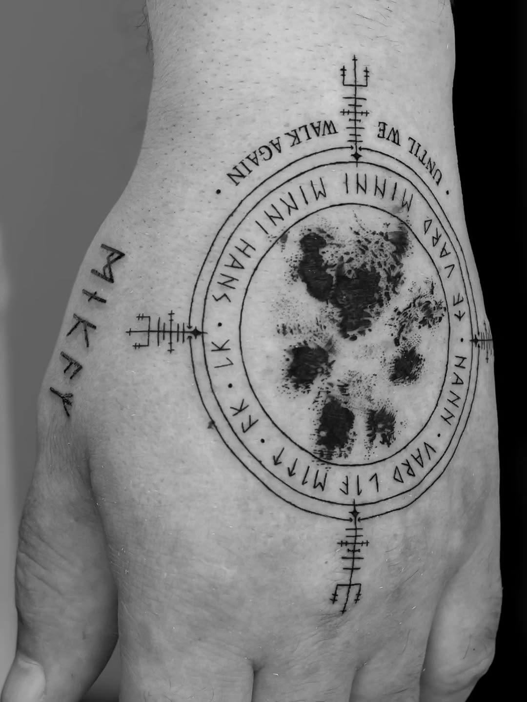 Tattoo by @cien_ink — lettering_script, geometric