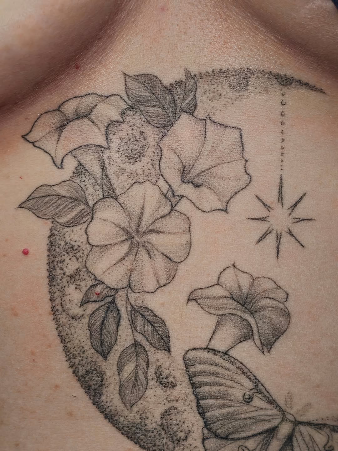 Tattoo by @talia_tattoo_ — dotwork, black_and_grey