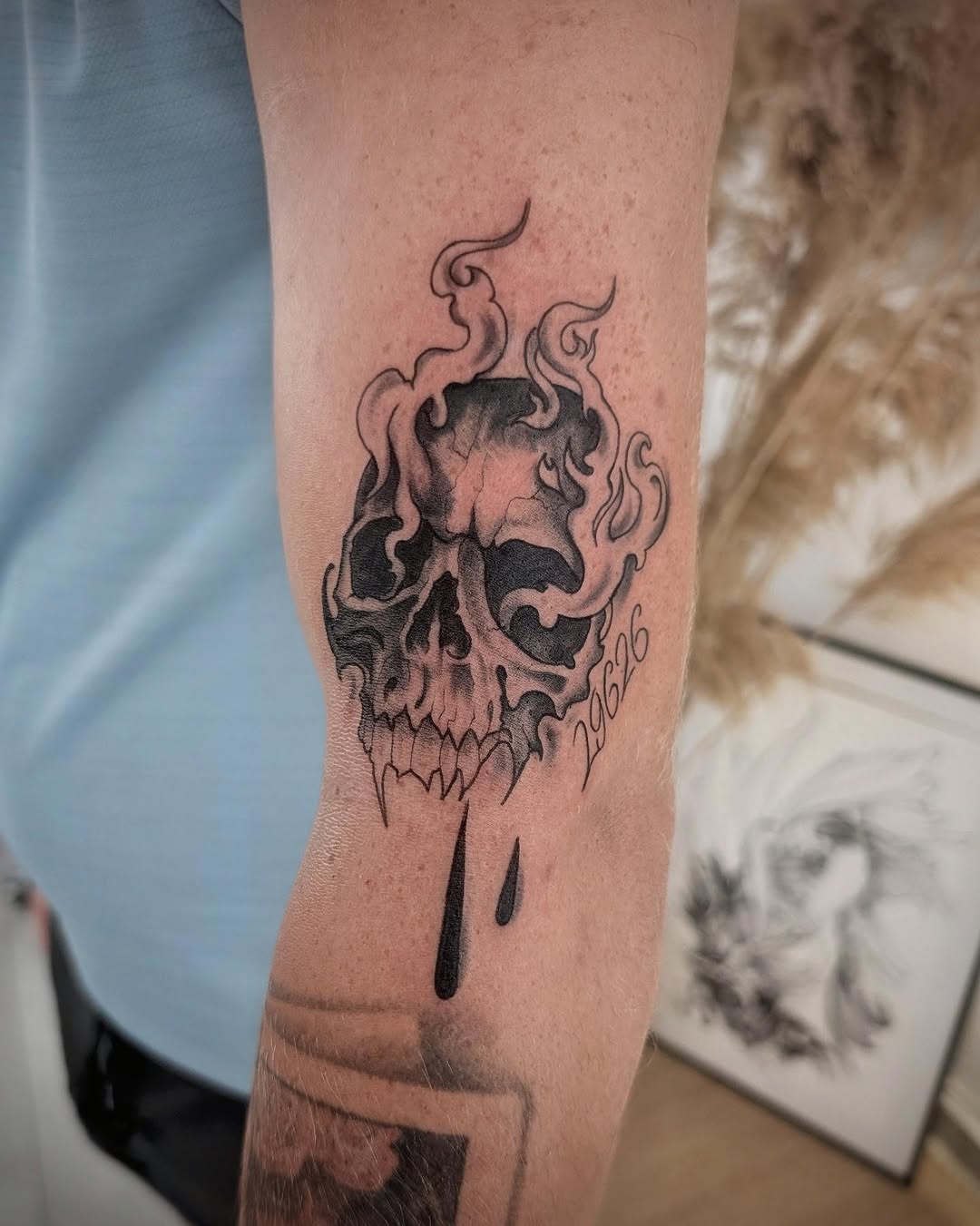 Tattoo by @49tats — black_and_grey, dark_realism