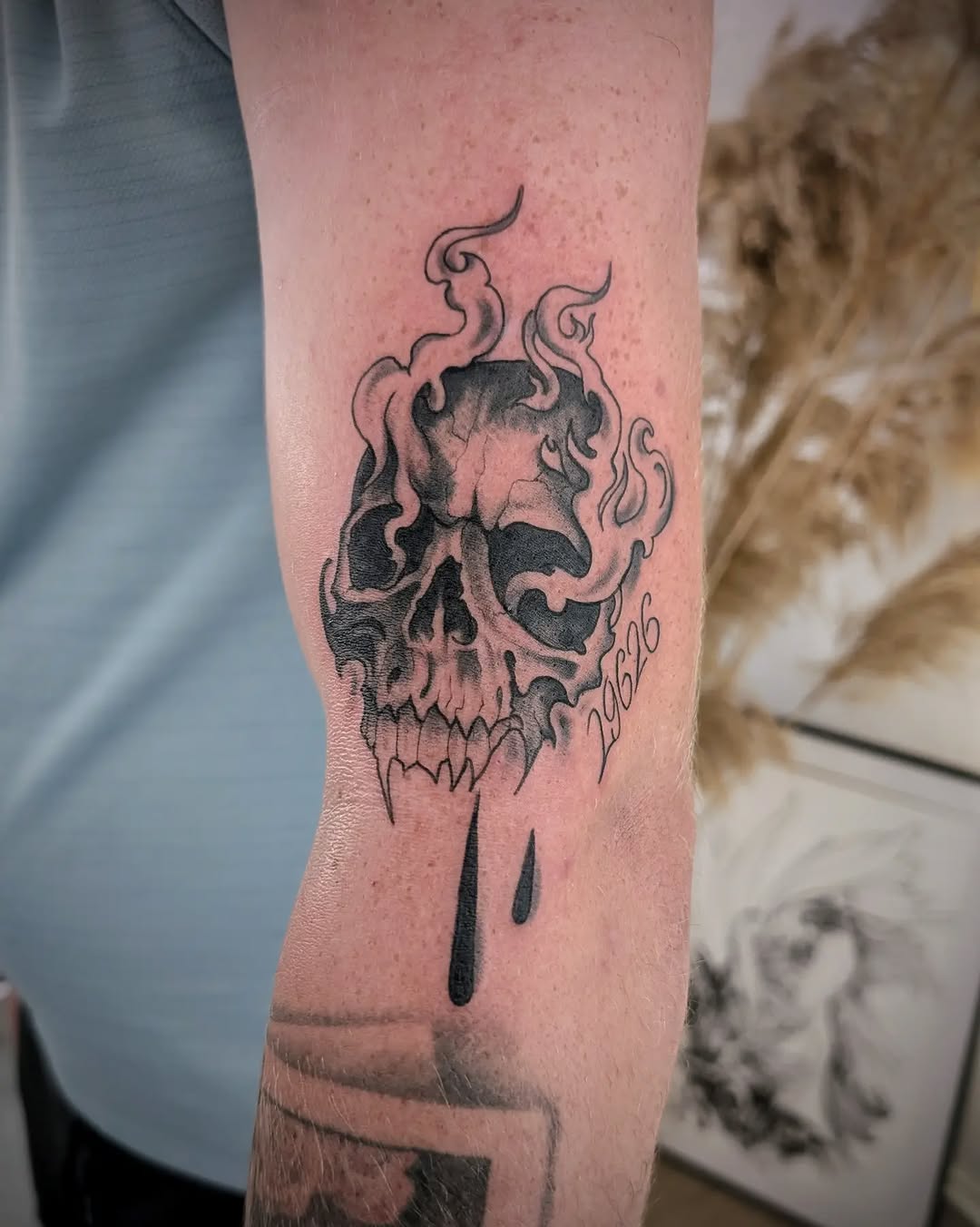 Tattoo by @49tats — black_and_grey, dark_realism