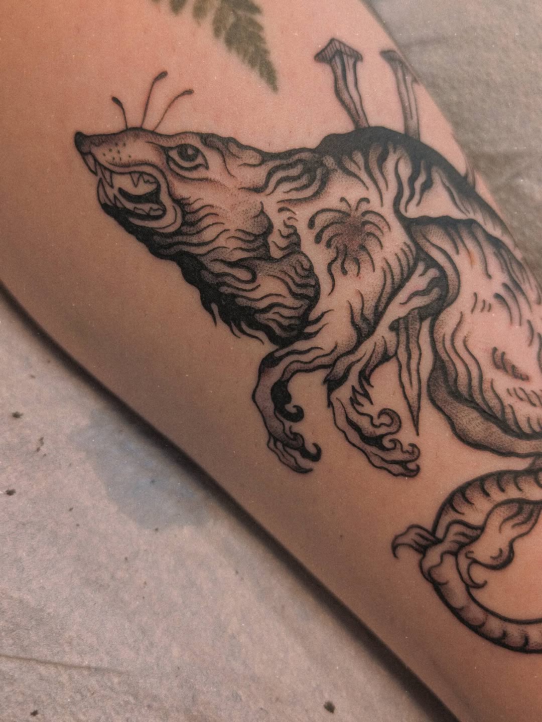 Tattoo by @uprootedtattooing — black_and_grey, dotwork