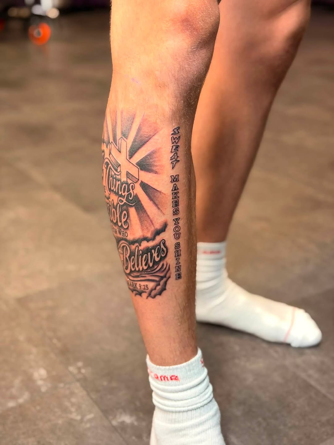 Tattoo by @boeshane — lettering_script, black_and_grey