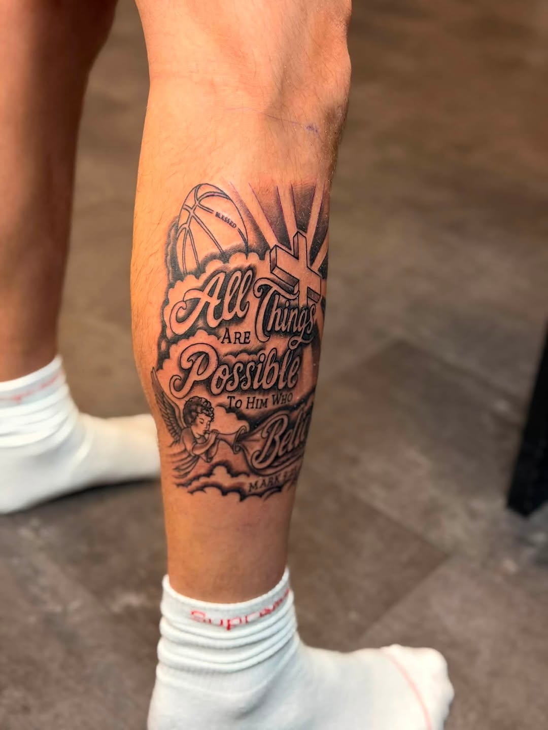 Tattoo by @boeshane — lettering_script, black_and_grey