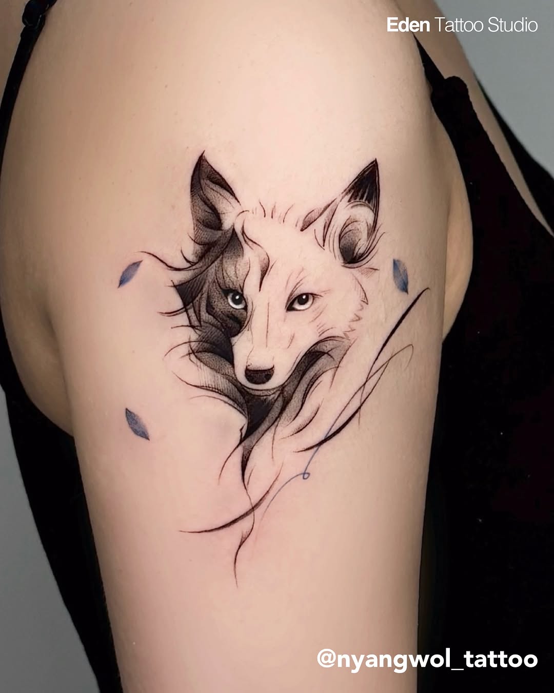 Tattoo by @nyangwol_tattoo — fine_line, black_and_grey