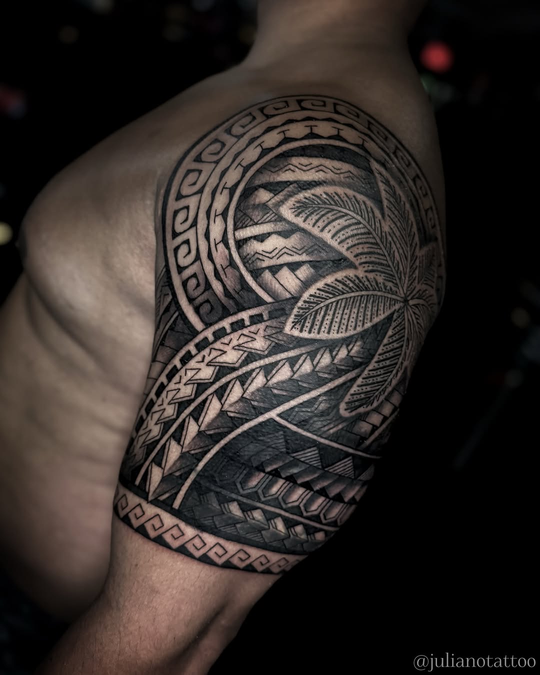Tattoo by @julianotattoo β tribal, black_and_grey