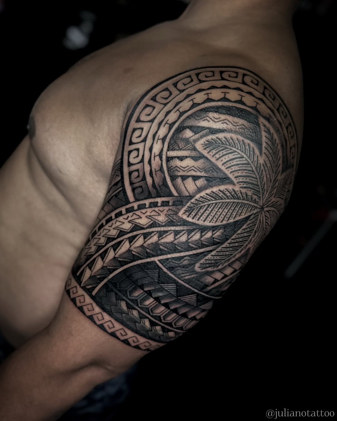 Tattoo by @julianotattoo β tribal, black_and_grey