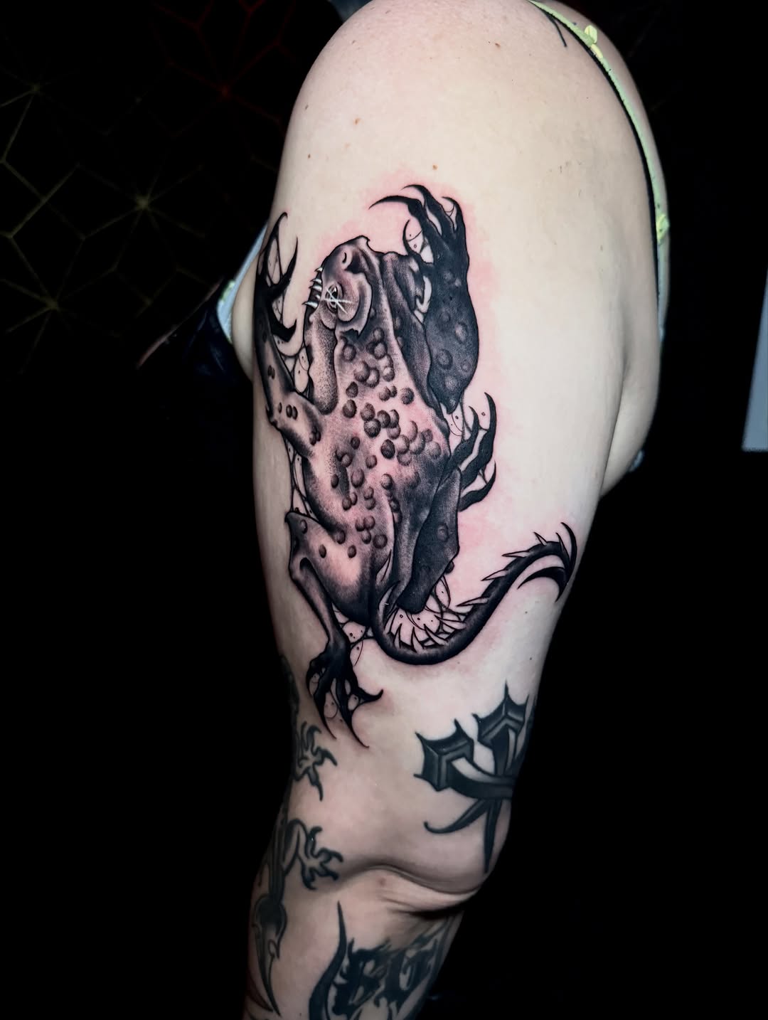 Tattoo by @carnivorousfx — black_and_grey, dark_realism