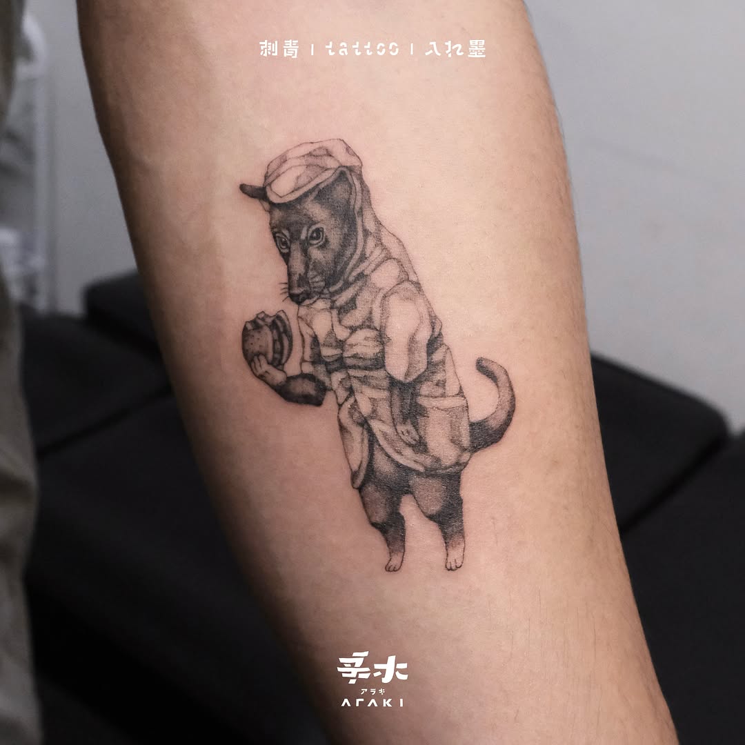 Tattoo by @araki_tattoo — realism, black_and_grey