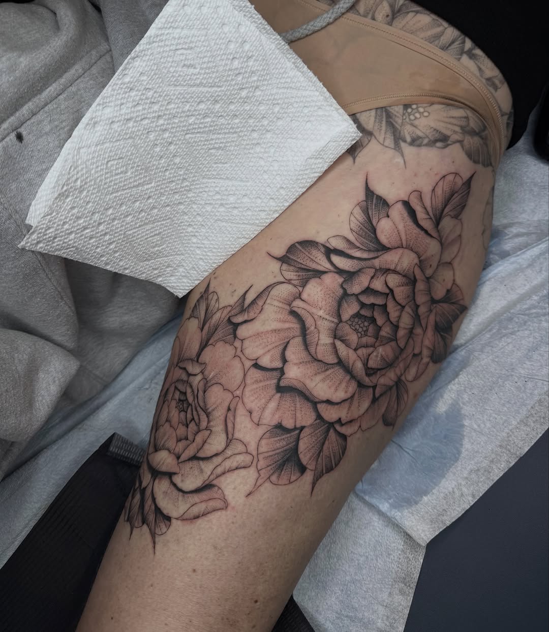 Tattoo by @thepaintedlady_tattoo — black_and_grey, dotwork