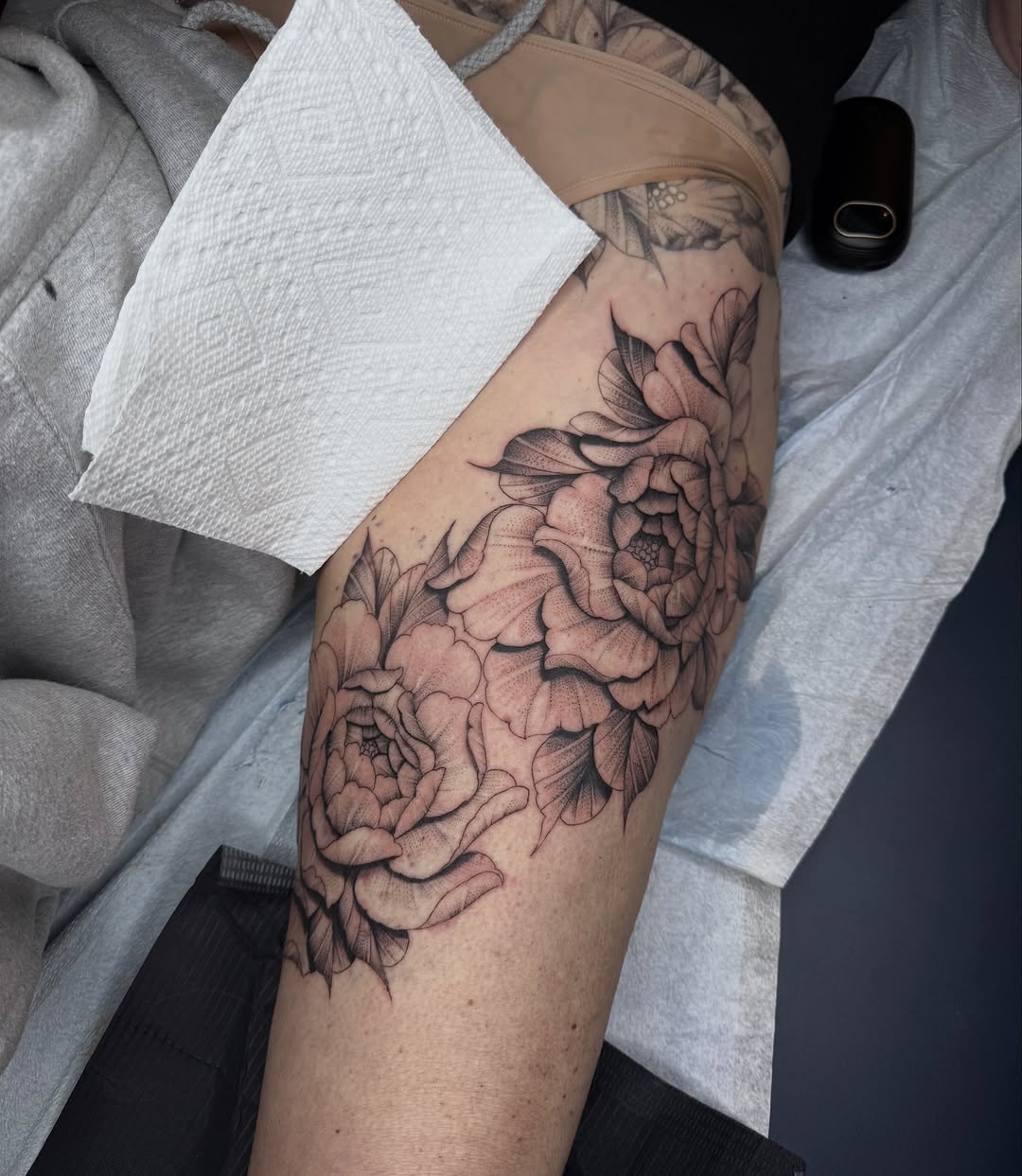 Tattoo by @thepaintedlady_tattoo — black_and_grey, dotwork
