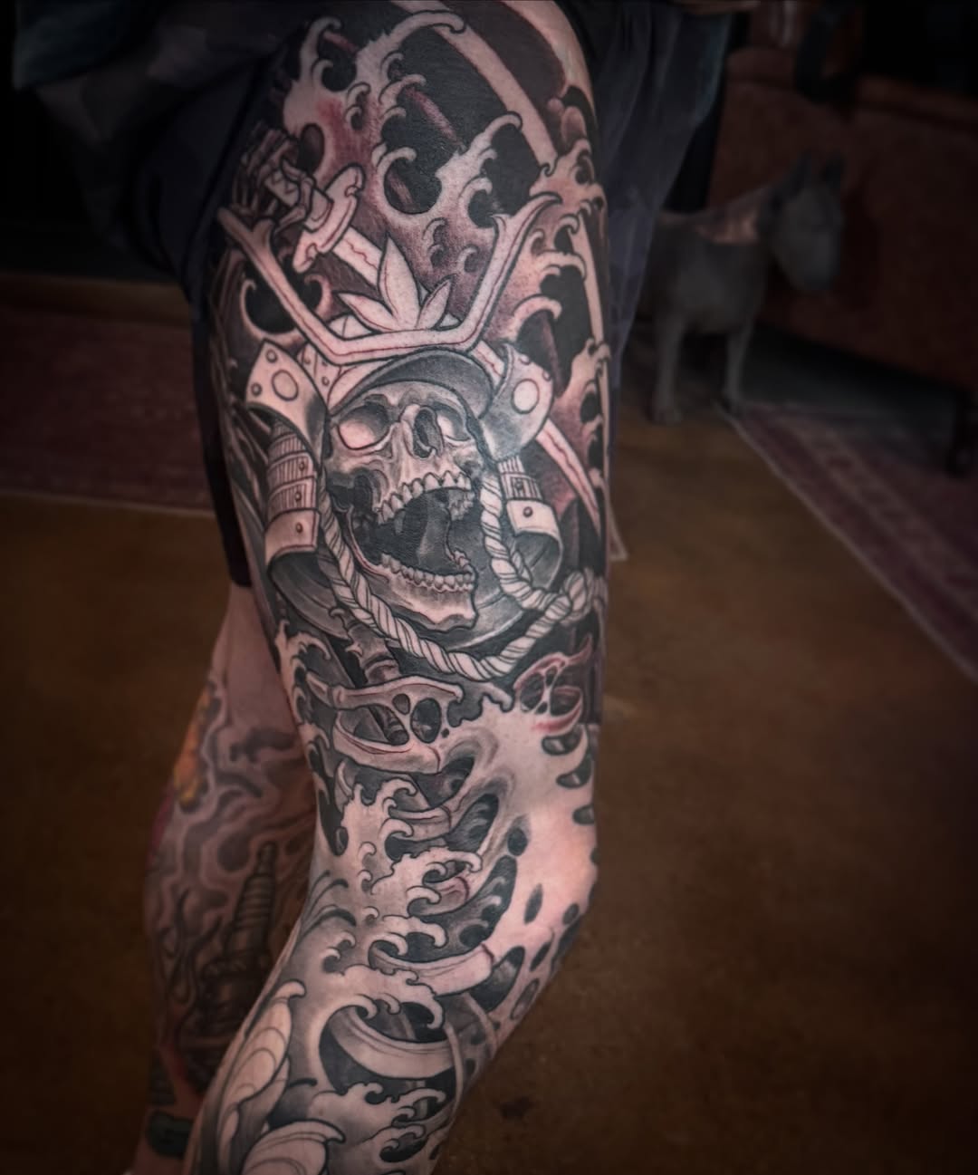 Tattoo by @dominicholmes_art — japanese_irezumi, black_and_grey