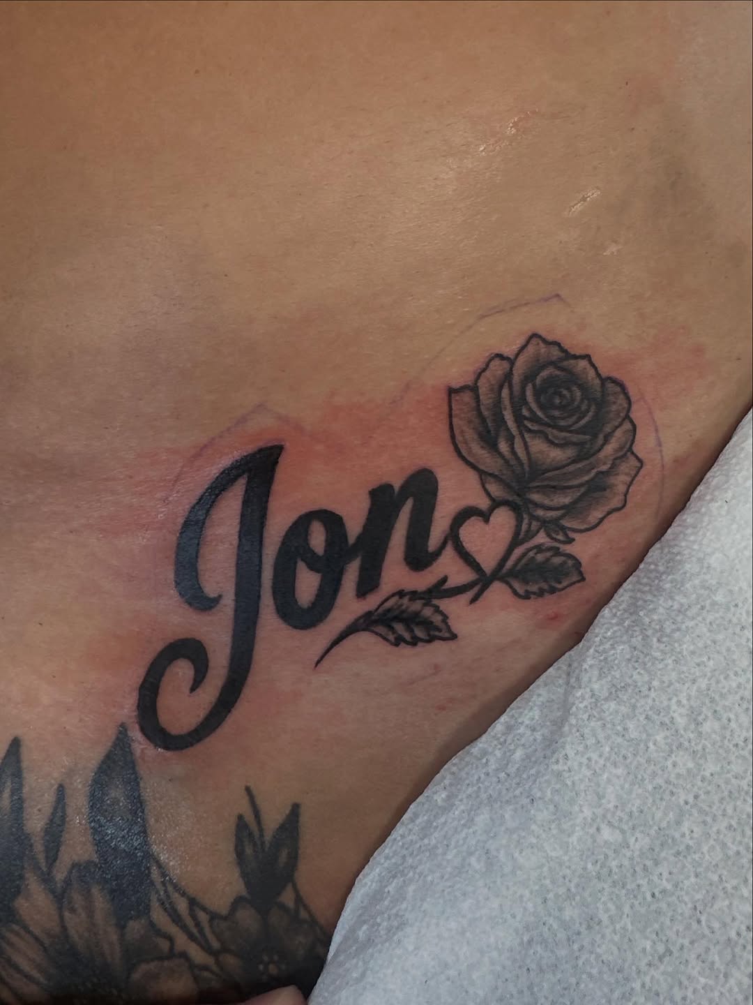 Tattoo by @dsteal03 โ lettering_script, black_and_grey