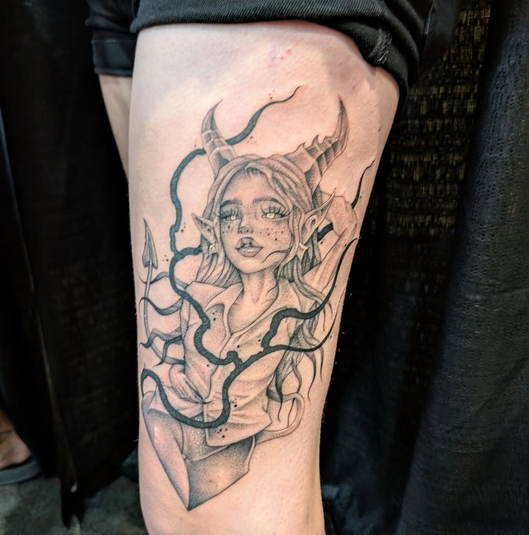 Tattoo by @kellysevertson — illustrative, black_and_grey