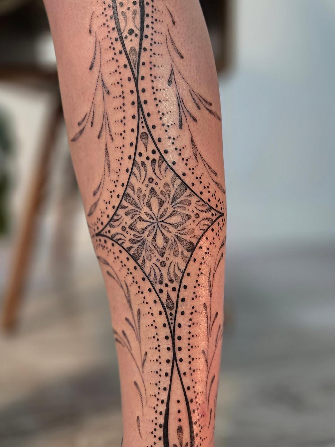 Tattoo by @meditating_ink — dotwork, ornamental