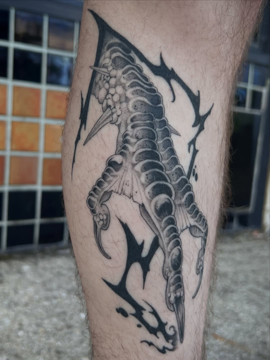 Tattoo by @revoltingworship — black_and_grey, dark_realism