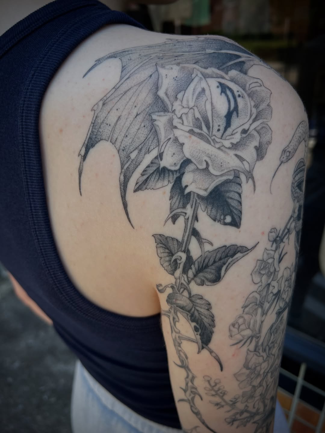 Tattoo by @revoltingworship — dotwork, black_and_grey