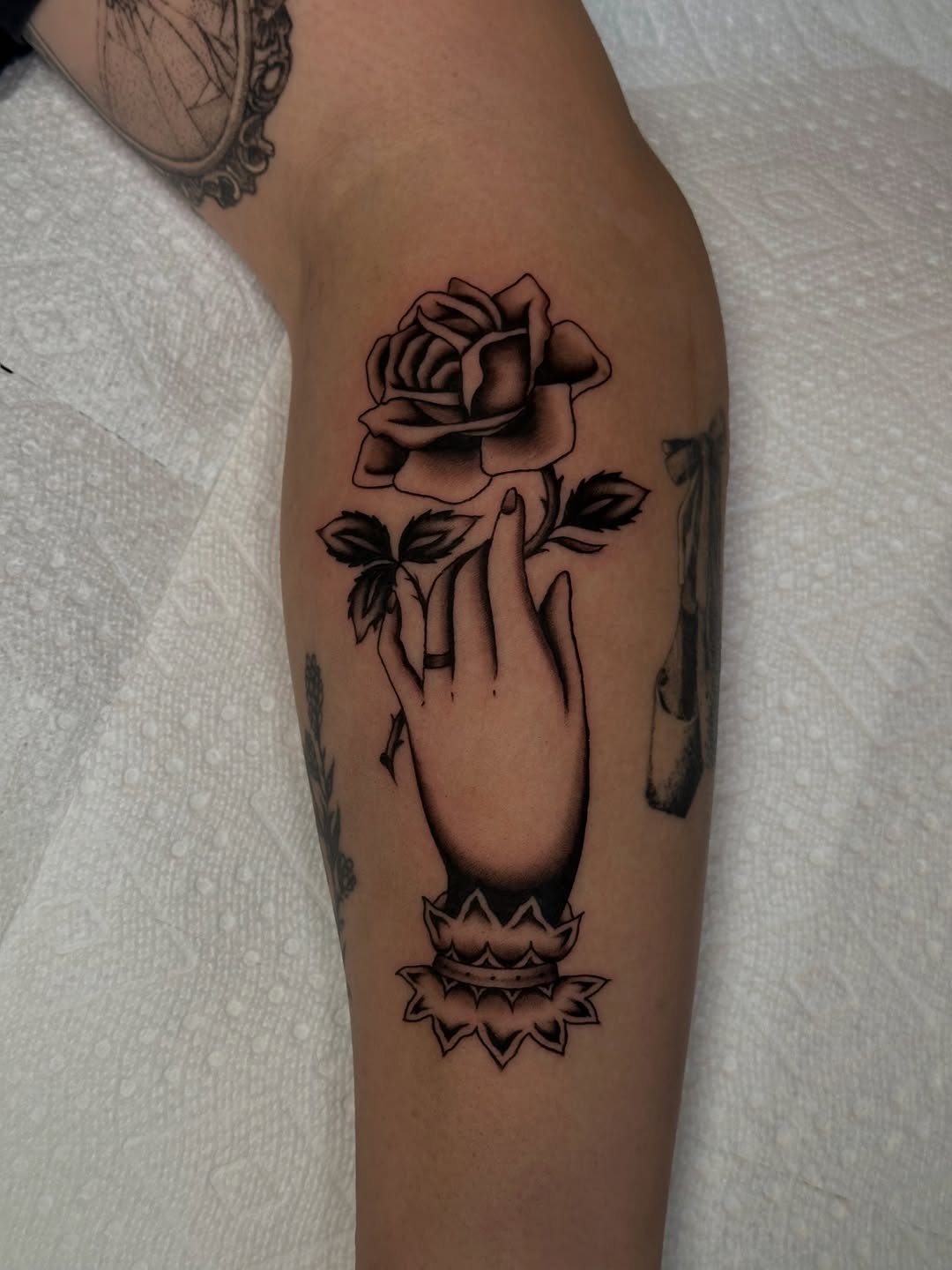 Tattoo by @goblin.girll — black_and_grey, chicano