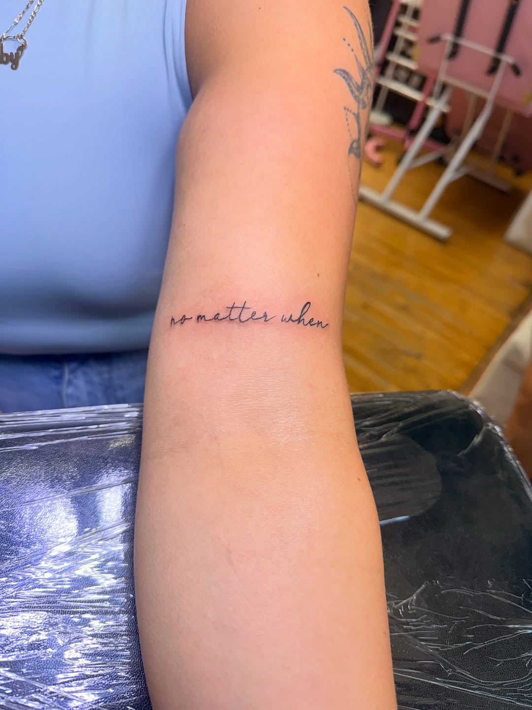 Tattoo by @inked_by_parisapple — lettering_script, fine_line