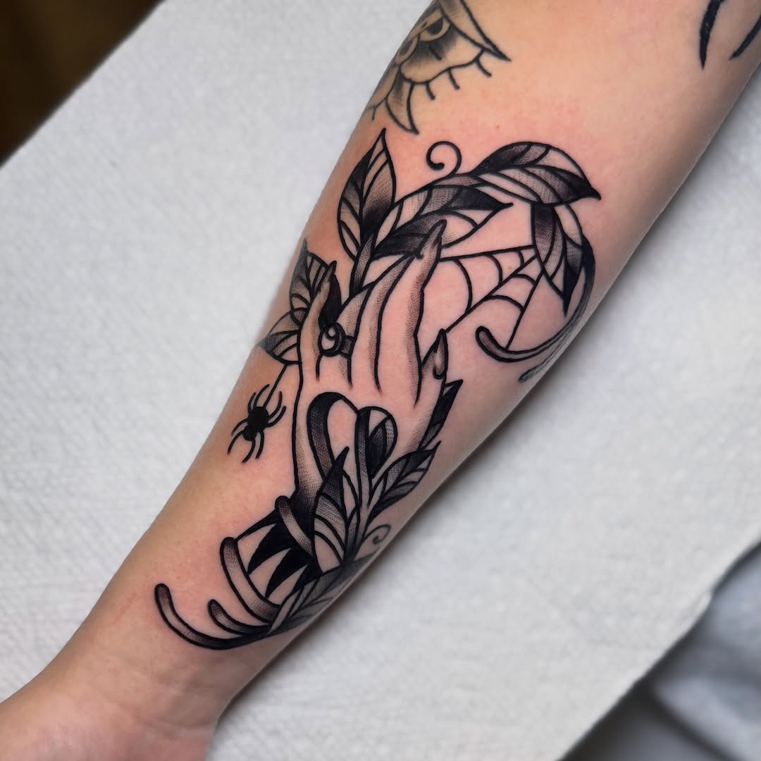 Tattoo by @trashcattattoos — american_traditional, black_and_grey