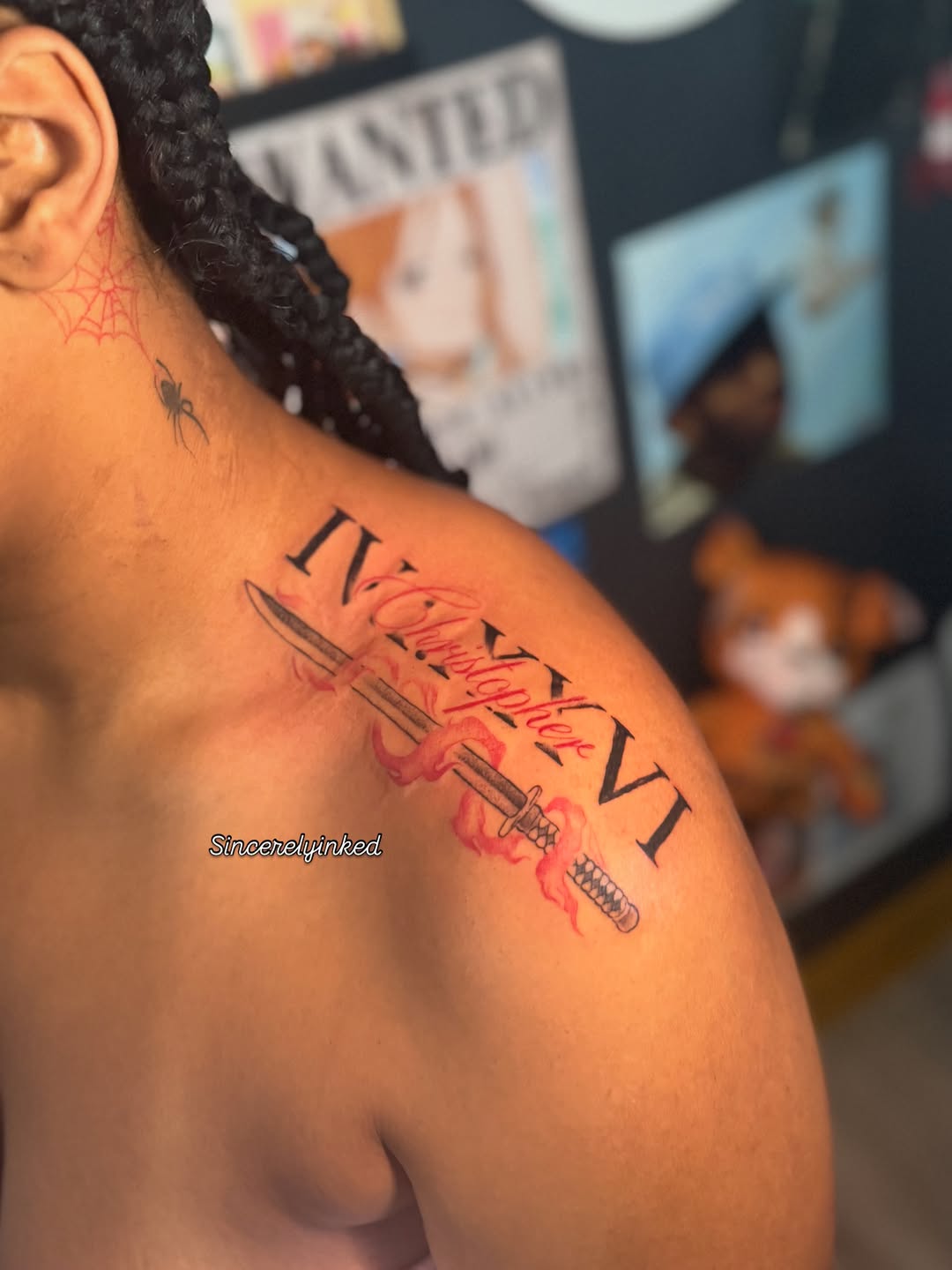 Tattoo by @sincerelyinked — lettering_script, black_and_grey