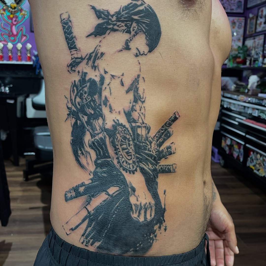 Tattoo by @scotty.donte.tattoos — black_and_grey, trash_polka