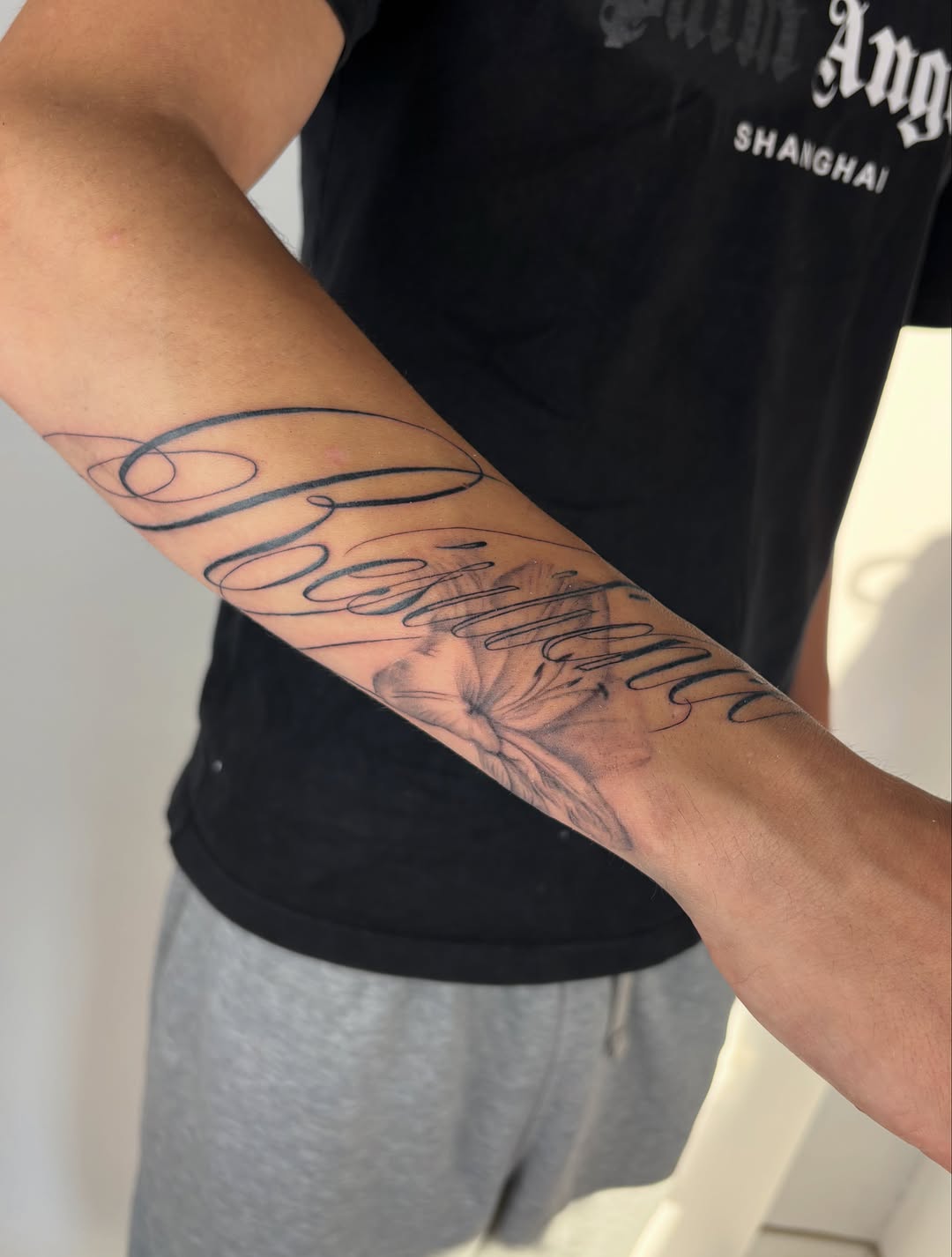 Tattoo by @shortkingtattoo β lettering_script, black_and_grey