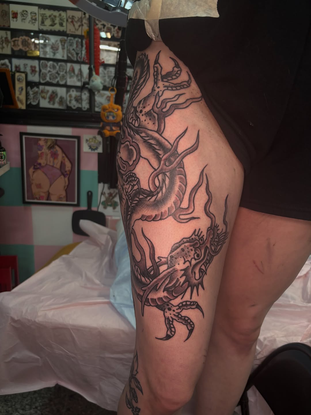 Tattoo by @tenderhearttattoo — japanese_irezumi, black_and_grey