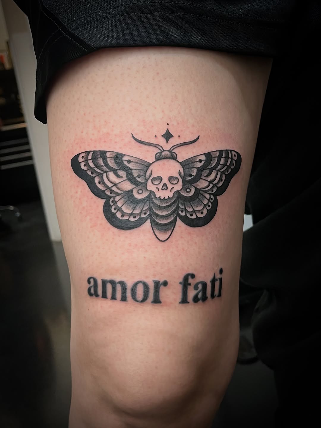 Tattoo by @sailor_riot — black_and_grey, lettering_script