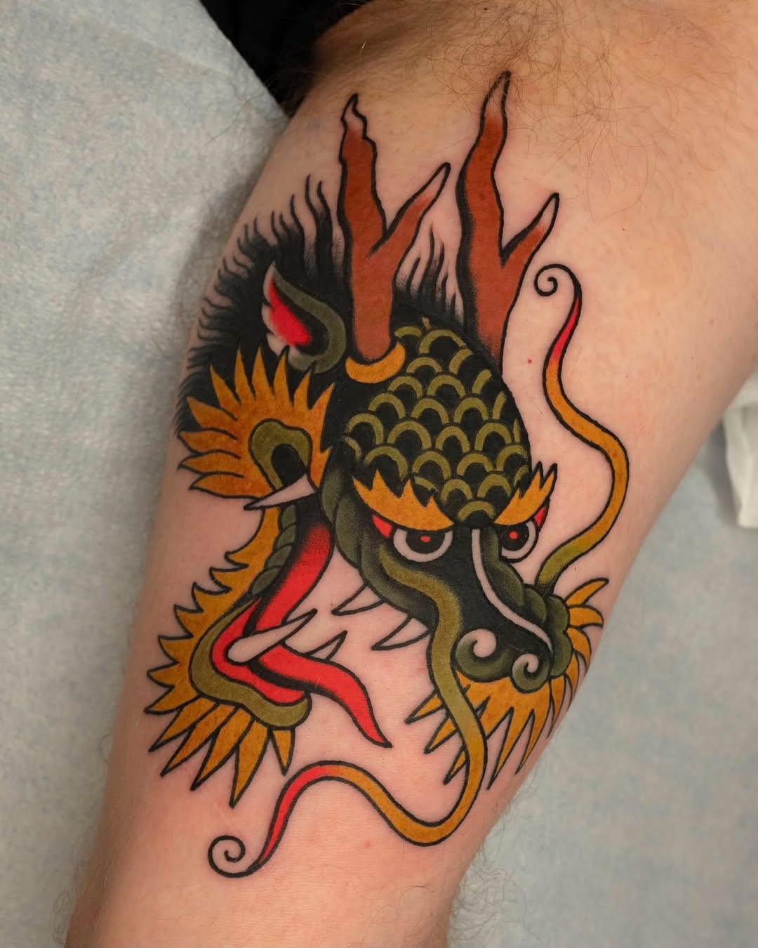 Tattoo by @adamjacksontattoos — japanese_irezumi, american_traditional