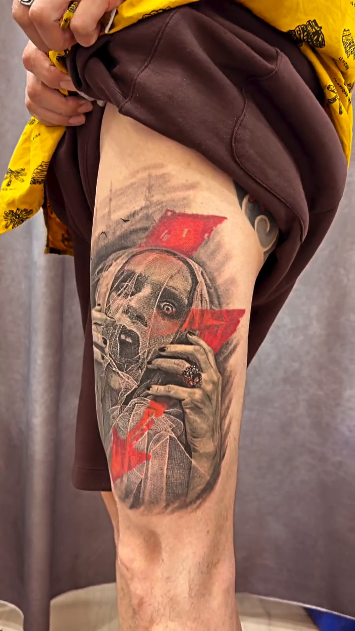 Tattoo by @echo.tattoos — dark_realism, trash_polka