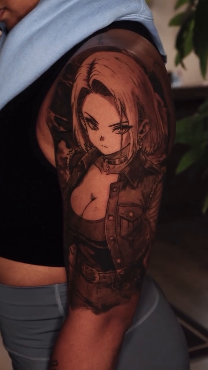 Tattoo by @yawd.mon — anime, black_and_grey