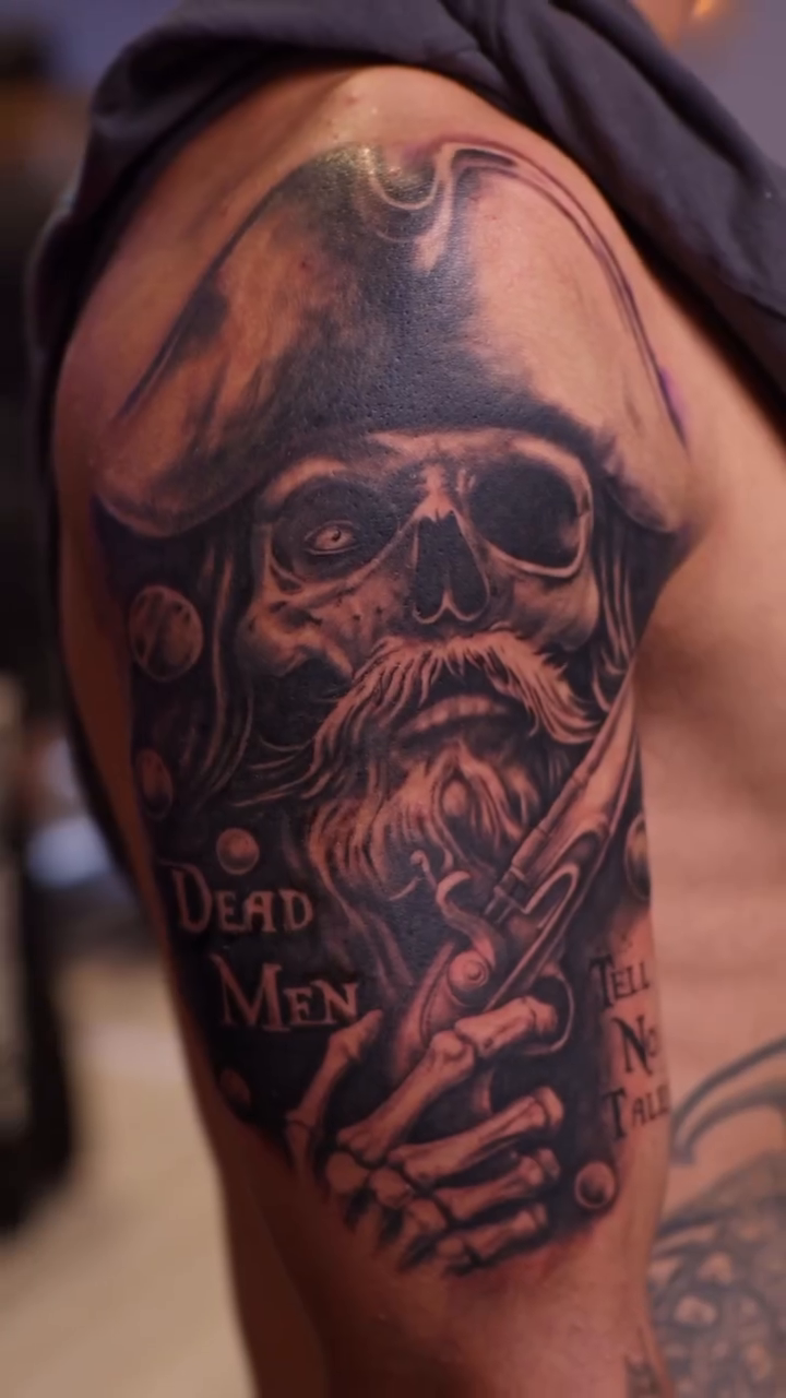 Tattoo by @sketchink08 β realism, black_and_grey