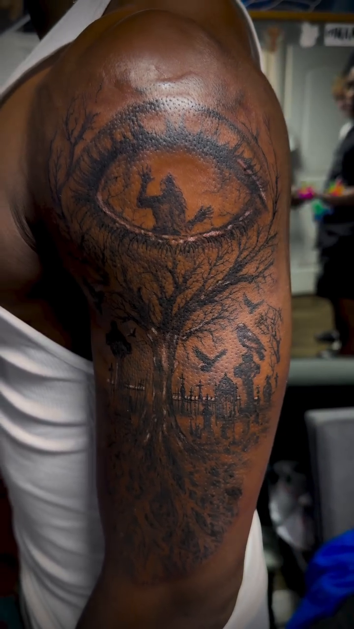 Tattoo by @tat2reign_85 โ dark_realism, black_and_grey