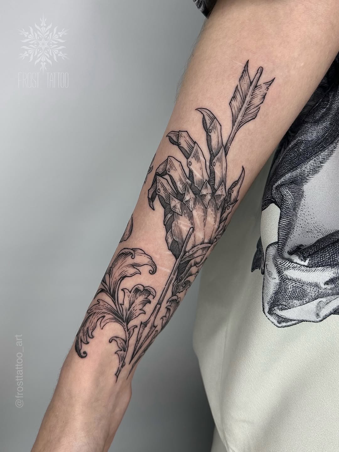 Tattoo by @frosttattoo_art — illustrative, black_and_grey