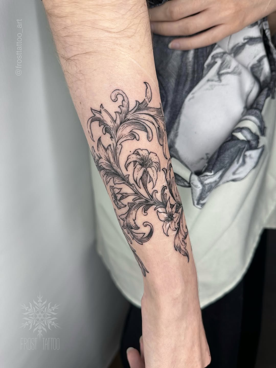 Tattoo by @frosttattoo_art — fine_line, black_and_grey