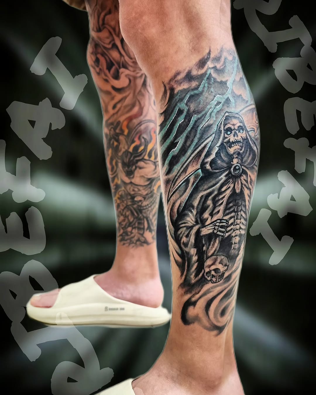Tattoo by @tribe_tattoo — black_and_grey, dark_realism
