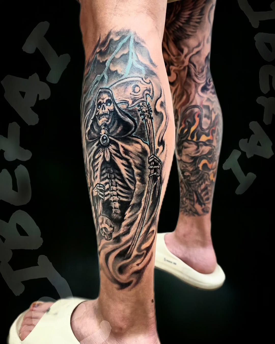 Tattoo by @tribe_tattoo — black_and_grey, dark_realism