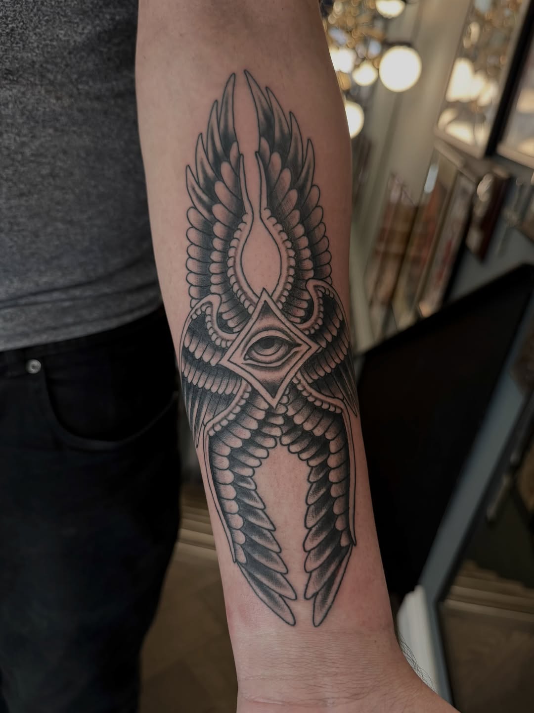 Tattoo by @barneycolestattoo — black_and_grey, geometric